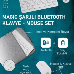 Steep Solid Magic Şarjlı Bluetooth Klavye - Mouse Set (Beyaz TR) STEEPKM1W