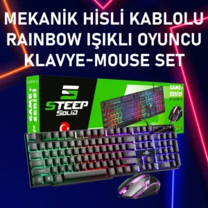 Steep Solid ST-KKM01S Mekanik Hisli Kablolu Rainbow Işıklı Oyuncu Klavye - Mouse Set